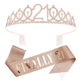 Couronne KICOSY en rose doré avec cristaux pour le 21e anniversaire.