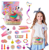 KIDDYCOLOR kit maquillage 21 pièces avec sac licorne, organisé pour voyage.