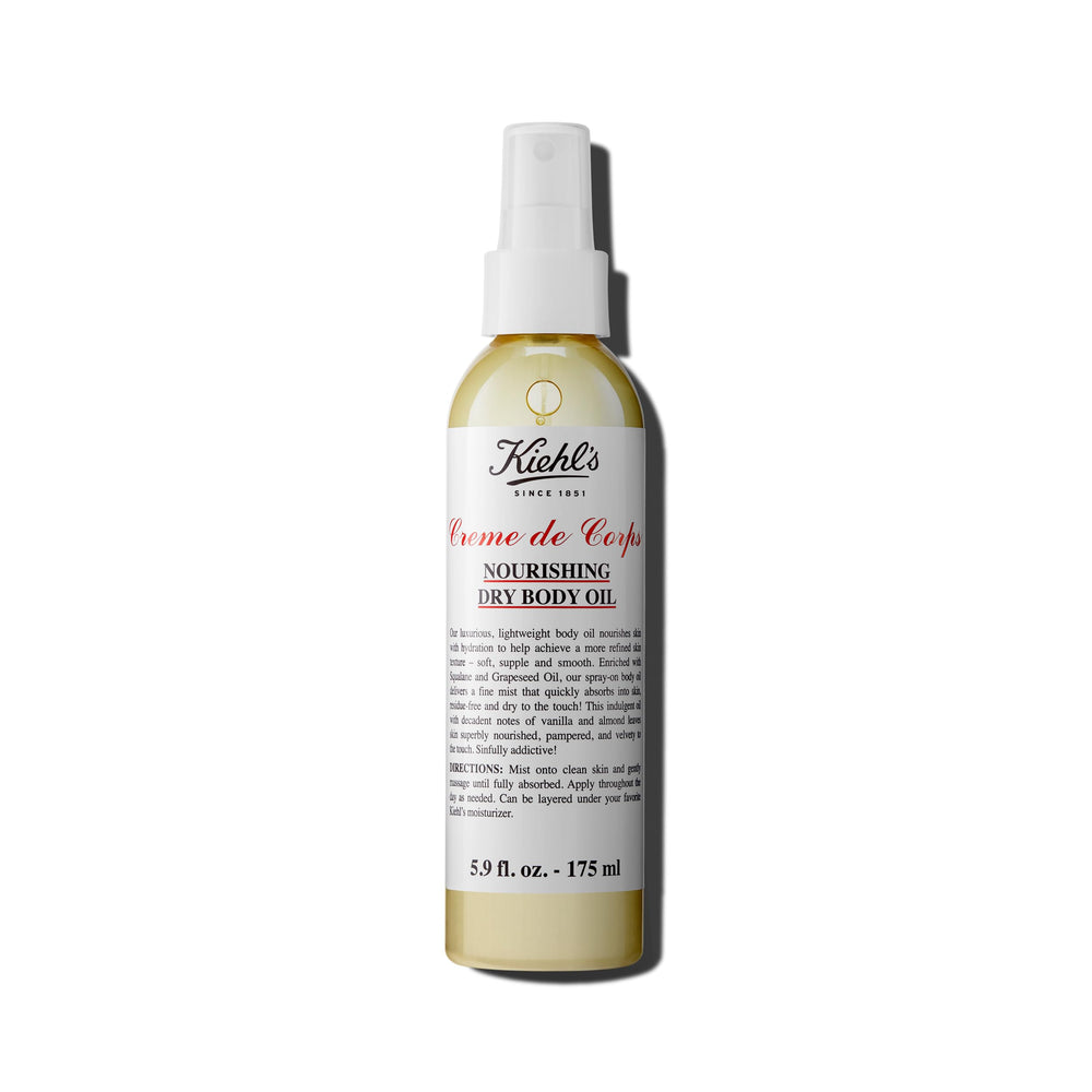 Kiehl's Crème de Corps Huile Sèche – Bouteille pompe, hydratation rapide et pratique.