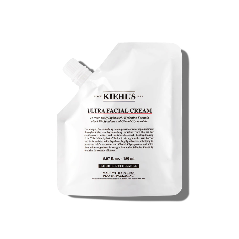 Kiehl's Ultra Facial Cream dans son pot ouvert, texture légère prête à hydrater la peau.