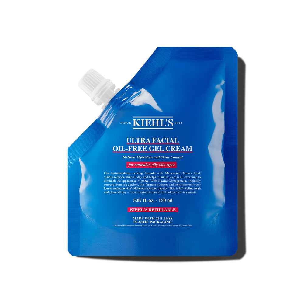 Kiehl's Ultra Facial Gel-Crème sans huile, bouteille en main, hydratation durable.