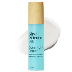 Kind Science Overnight Repair: crème nuit en flacon pour hydratation instantanée et peau rafraîchie au matin.
