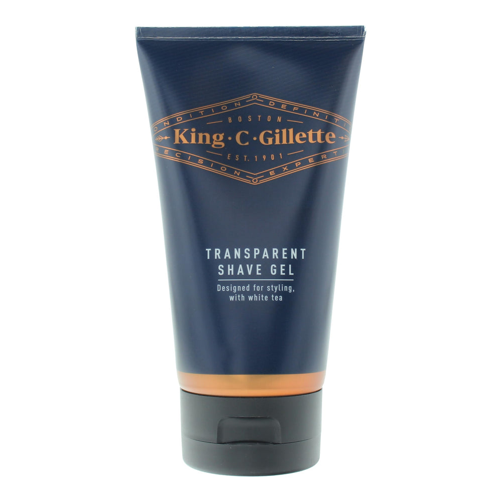 Gel transparent King C. Gillette dans sa bouteille, pour un rasage précis.