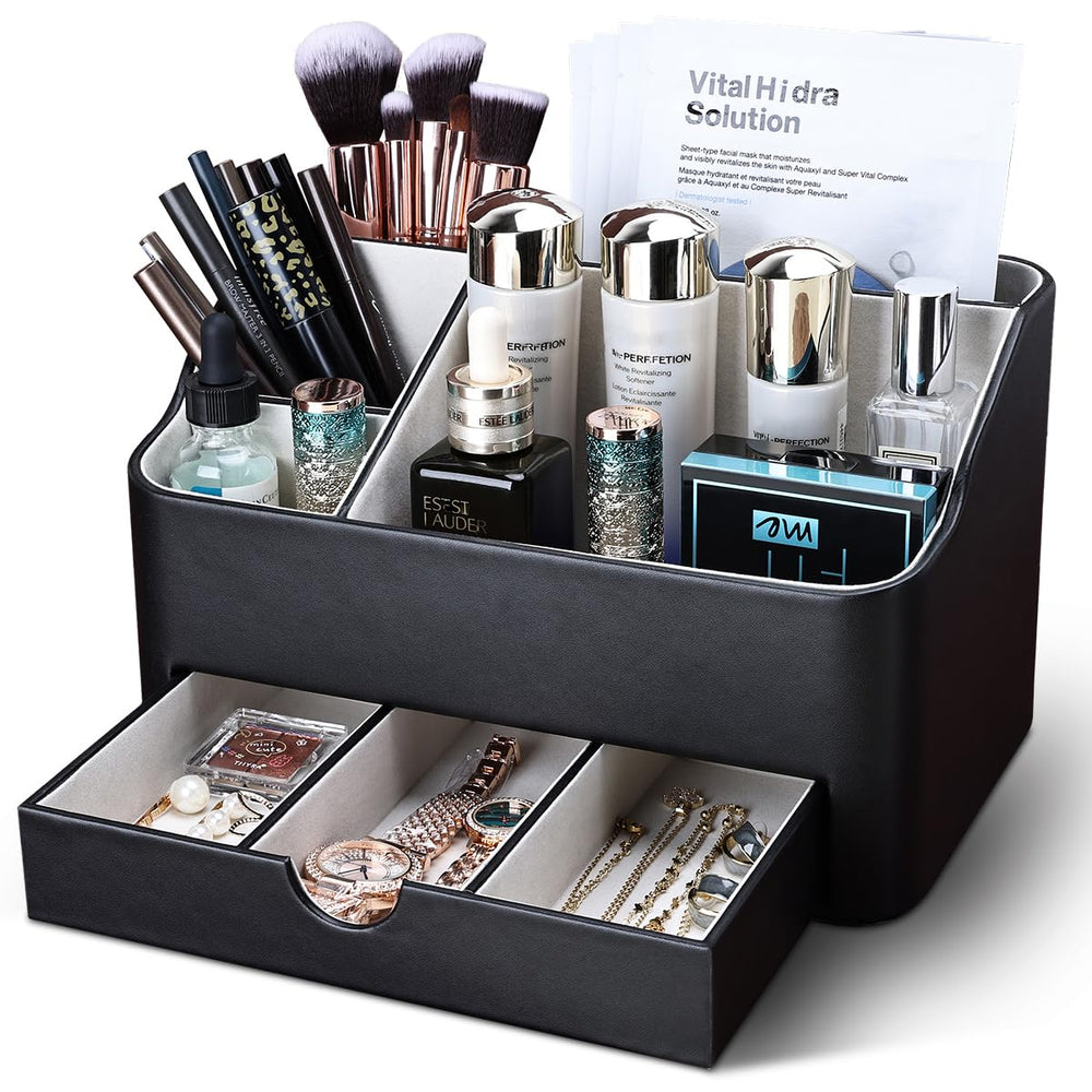 Kingfom Organisateur Maquillage Cuir Tiroir: rangement élégant et accessible pour vos produits beauté.