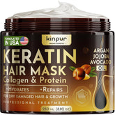 KINPUR Kératine: la bouteille du masque, hydratation profonde pour cheveux secs et abîmés.