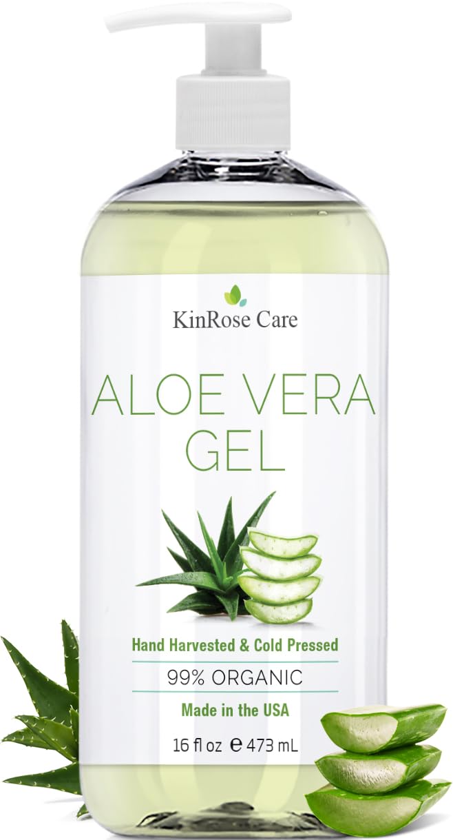 KinRose Care Gel Aloe Pur en bouteille 473 ml, hydratation légère pour le visage.