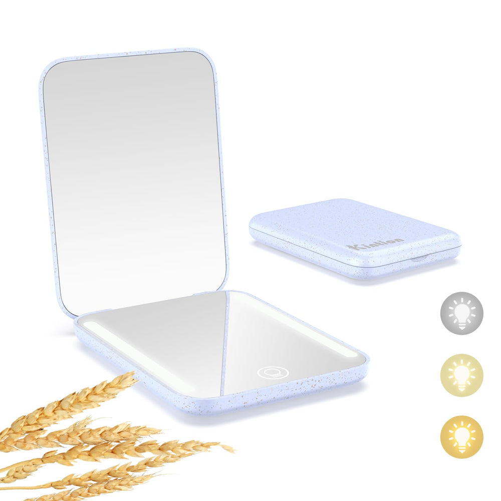 Miroir de poche Kintion rechargeable 1x-3x pour maquillage précis.