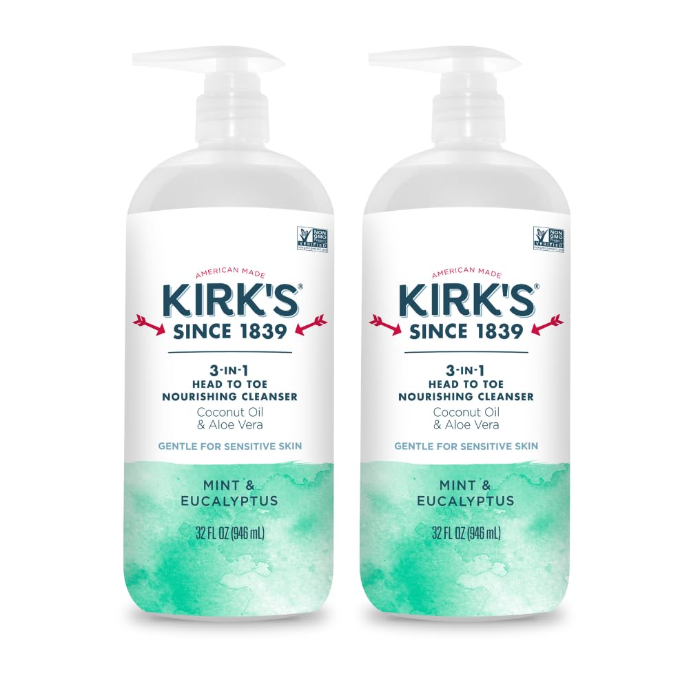 Kirk's 3-en-1, flacon pompe 960 ml pour corps et cheveux, pratique et polyvalent.