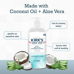 Ingrédients hydratants: huile de coco et aloe vera pour peau douce.