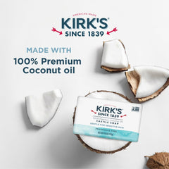 Kirk's savon castile vegan sans OGM, respectueux de la peau.