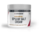 Kirkman Crème Epsom Salt 4 oz — bouteille, absorption douce, pour relaxation musculaire.