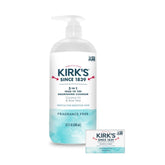 Kirk's 3-en-1 en bouteille-pompe nettoie corps et cheveux en douceur.