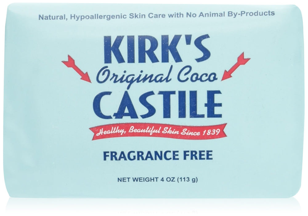 Kirks Coco Castille sans parfum, paquet de 5 savons, nettoyage doux pour la peau.