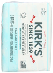 Kirk's Savon en barre sans parfum, idéal pour les mains.