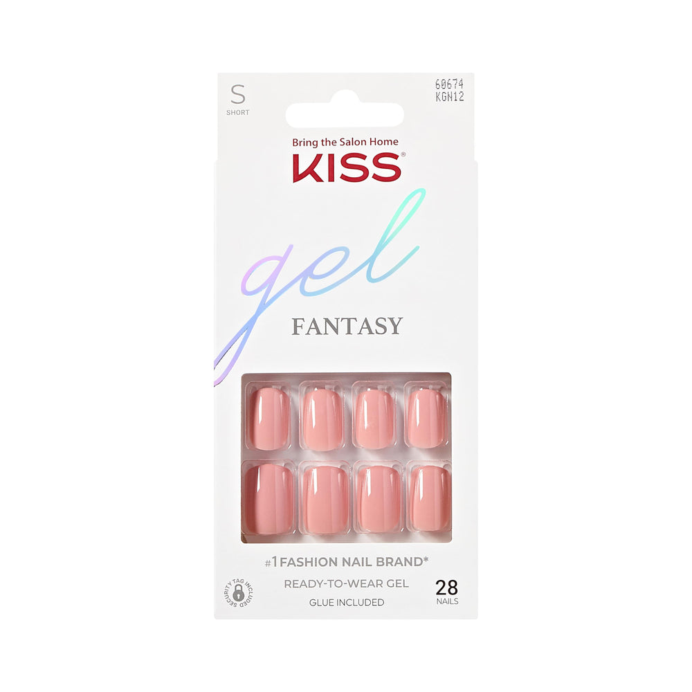 KISS Gel Fantasy Ribbons: ongles roses prêts à porter avec fini brillant durable.