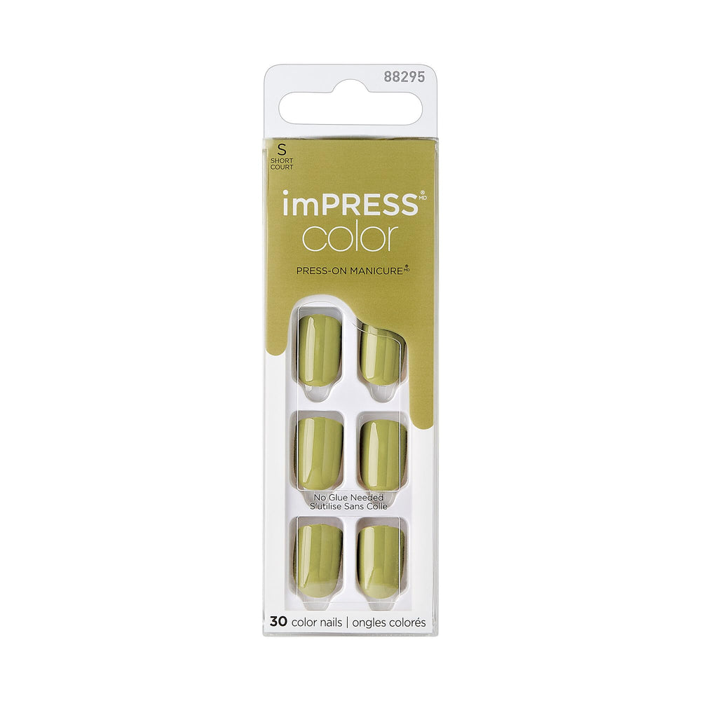 KISS ImPRESS Color Sans Colle Mani sur ongles olive-verte, brillance durable