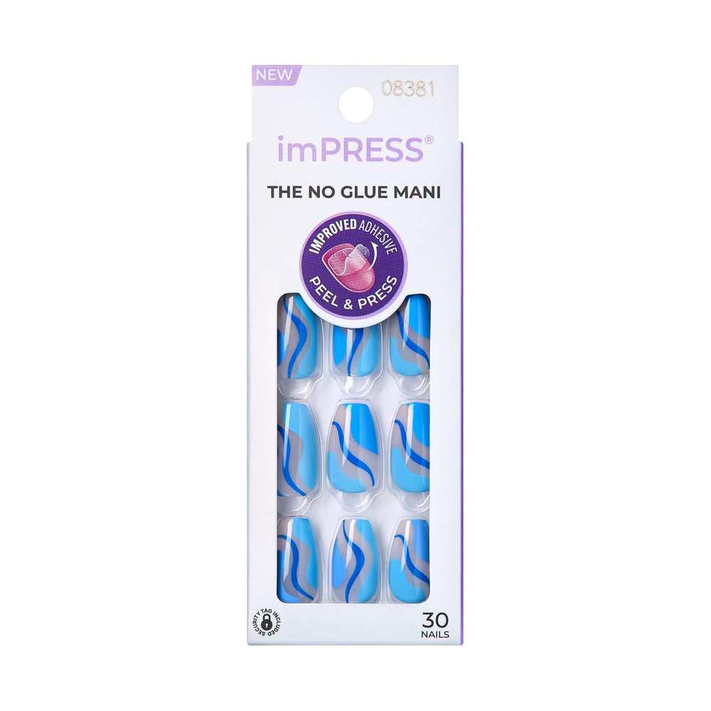 kiss imPRESS ongles press-on moyen coffin bleu dynamique pour un look élégant et durable