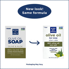 Application quotidienne douce avec le savon Kiss My Face Olive Aloe.