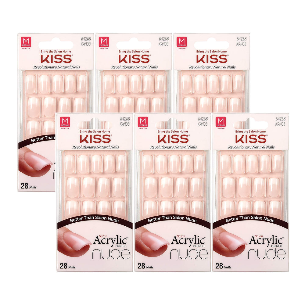 KISS Ongles acryliques couleur naturelle, image boîte 28 pièces, kit pratique et rapide.
