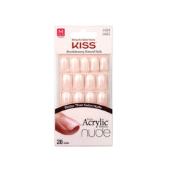 KISS Ongles acryliques couleur naturelle, image longueur moyenne et forme plate.