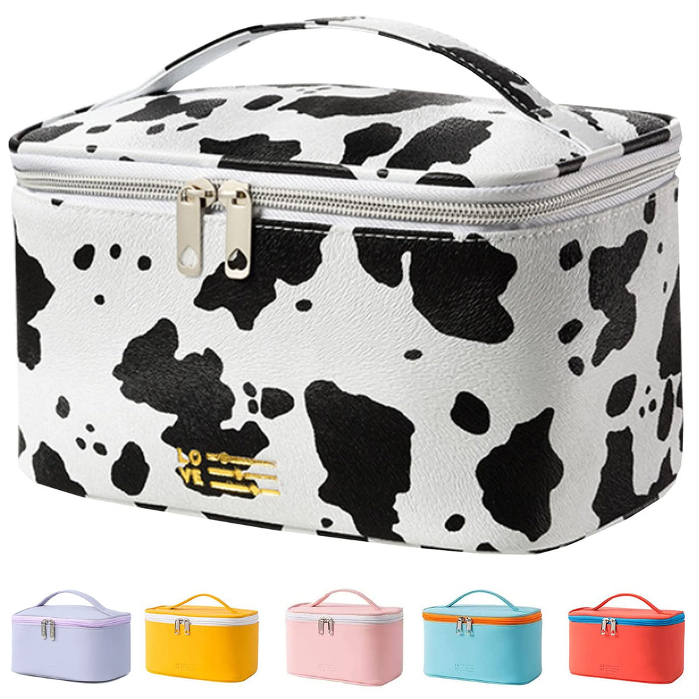KITENROM Trousse maquillage portable imprimé vache, idéale pour voyager léger.