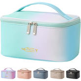 KITENROM trousse maquillage portable avec poignée arc-en-ciel verte, idéale en voyage.