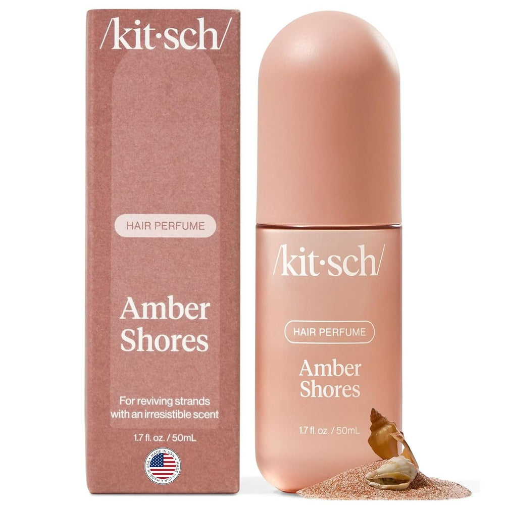 Kitsch Amber Shores, flacon parfum-cheveux pour une fraîcheur durable.