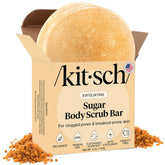Kitsch barre exfoliante sucre corps, texture granuleuse pour peau douce.