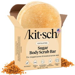 Kitsch barre exfoliante sucre corps, texture granuleuse pour peau douce.