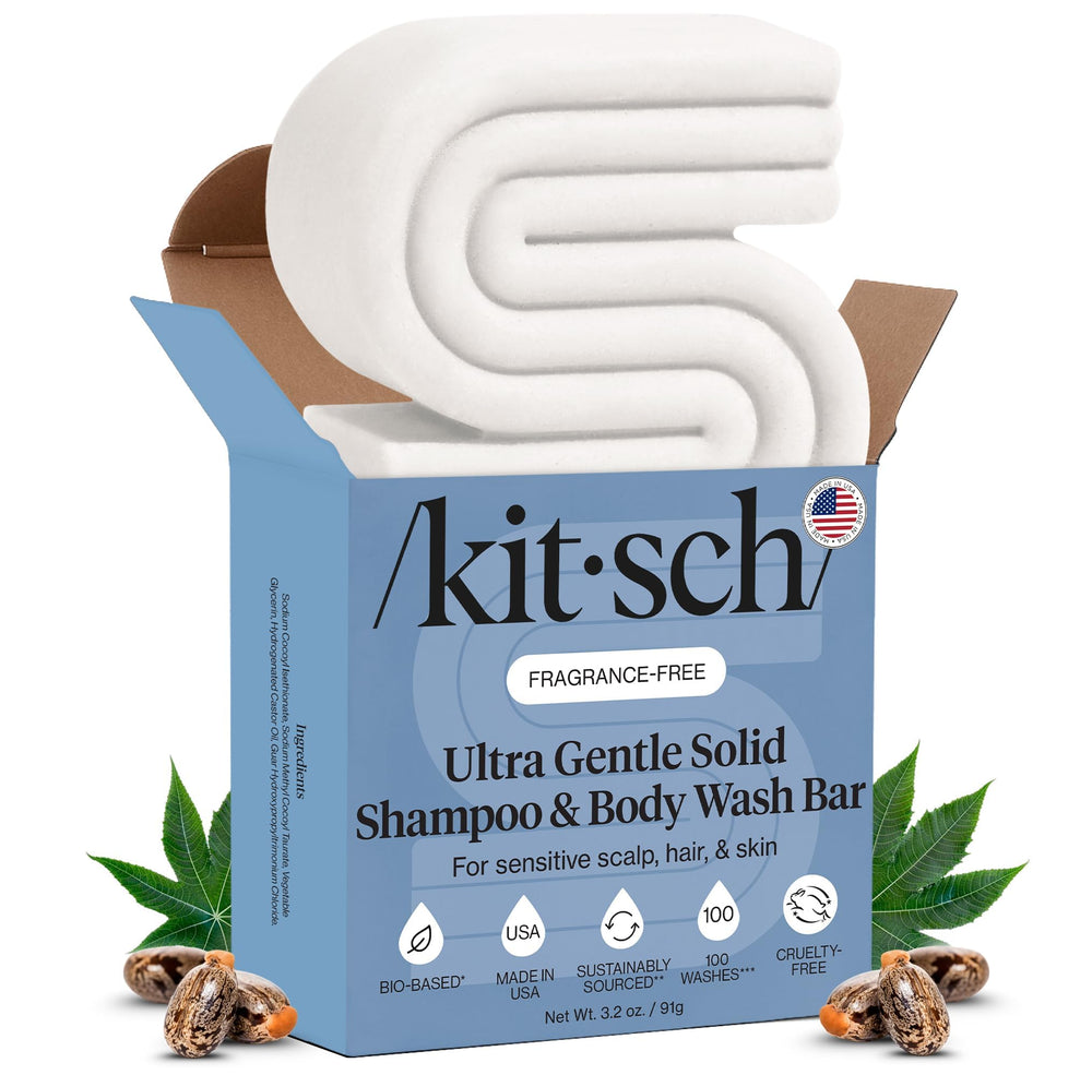Kitsch barre-shampoing ultra-sensible, douceur pour cuir chevelu et peau sensibles.