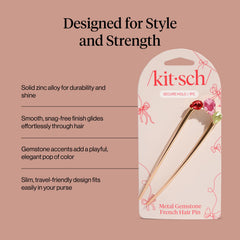 Finition dorée et lumineuse de la barrette Kitsch, glisse sans accrocher les cheveux.