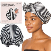Capuchon de douche Kitsch à rayures, protège les cheveux tout en style.