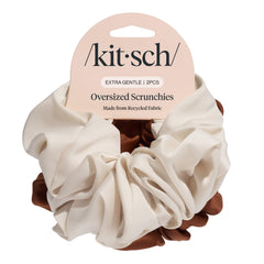 Chouchou Kitsch satin recyclé camel et crème ensemble élégant pour cheveux