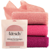 Éponge réseau africain Kitsch Berry Pink, trio pratique pour exfolier tout le corps.