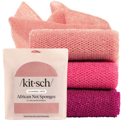 Éponge réseau africain Kitsch Berry Pink, trio pratique pour exfolier tout le corps.