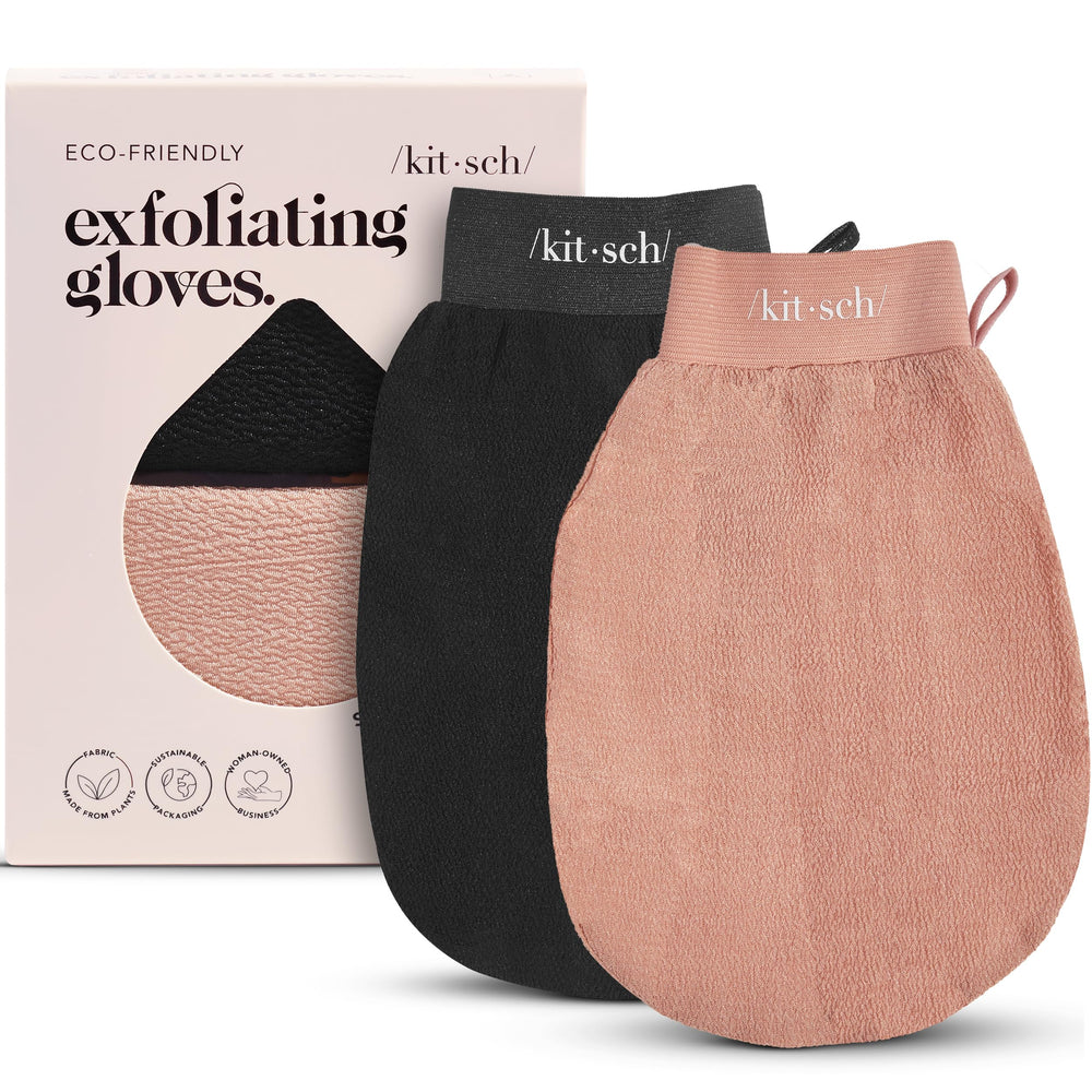 Gants exfoliants Kitsch noir pour peau plus lisse après chaque douche.
