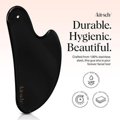 Kitsch gua sha en acier inoxydable pour massage du menton et contour du visage.