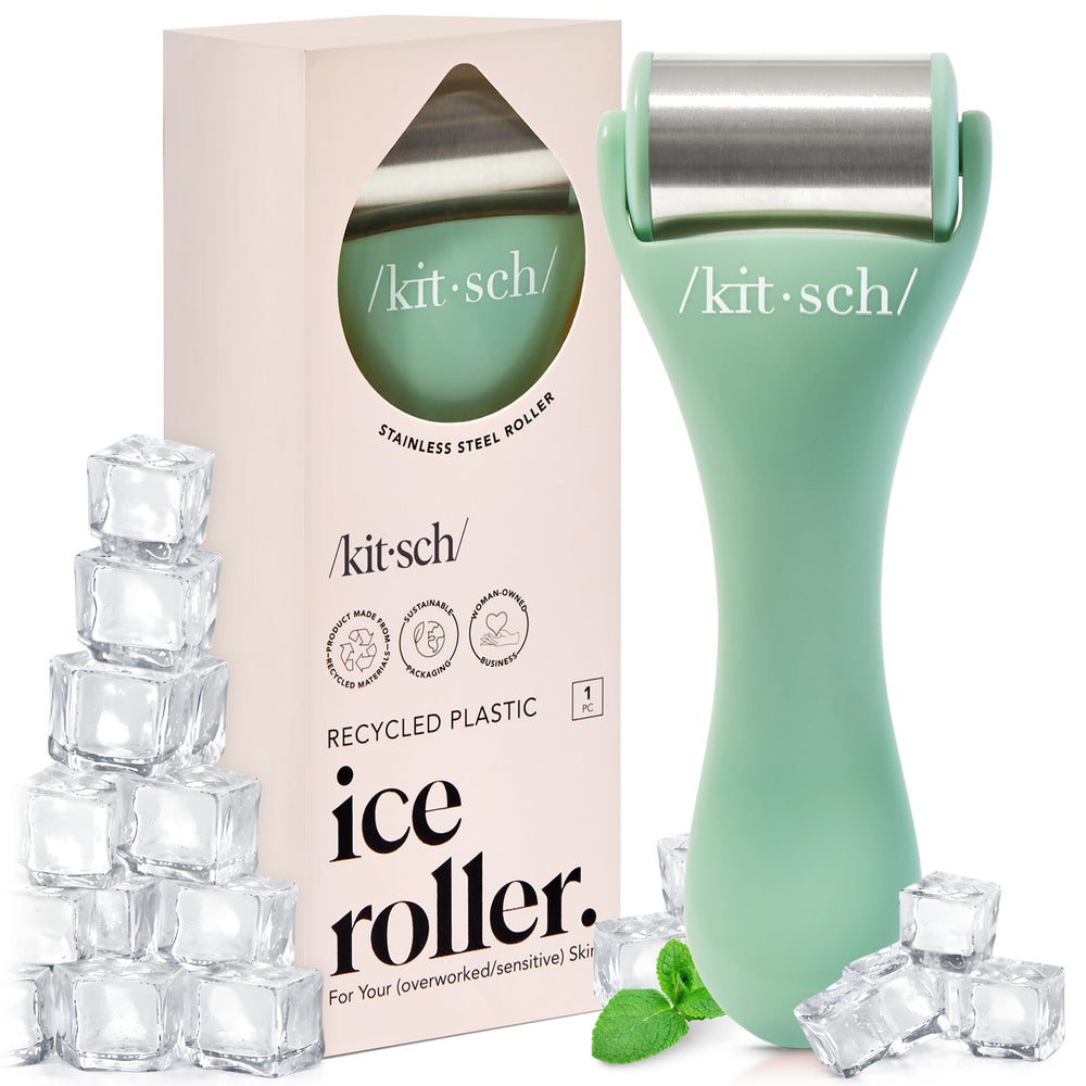 Kitsch Ice Roller visage inox – rafraîchissement instantané et peau plus nette.