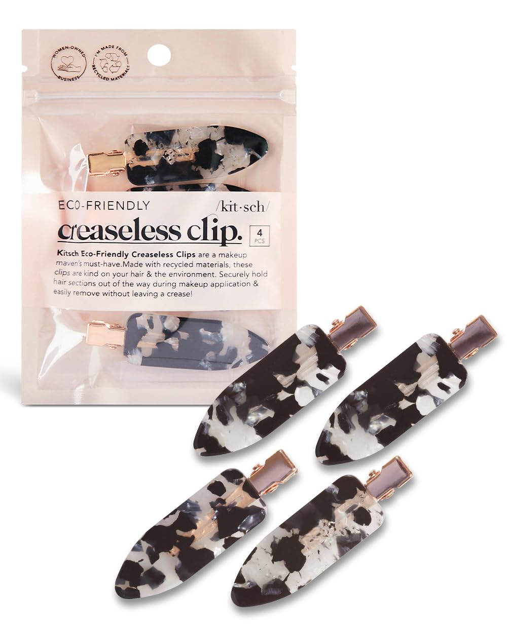 Kitsch pinces cheveux sans pli noir terrazzo - ensemble de 4 pour un maintien durable.