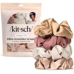 Kitsch scrunchies satin rose – ensemble 4 pièces pour cheveux sans pli et douceur.