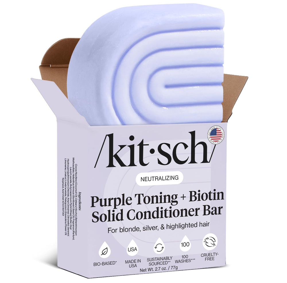 Kitsch Toning Purple Conditioner Bar packshot montrant le produit prêt à neutraliser les tons jaunes.