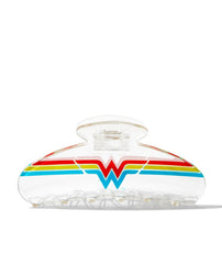 Clip Kitsch Wonder Woman transparent, maintien durable pour cheveux volumineux.