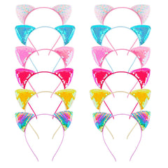 KIUSOWAYD ensemble 12 bandes oreilles-chat-sequin, parfait pour un look festif et cosplay.
