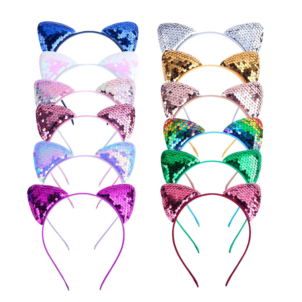KIUSOWAYD serre-tête oreilles de chat en paillettes – ensemble 12 coloris pour cosplay.