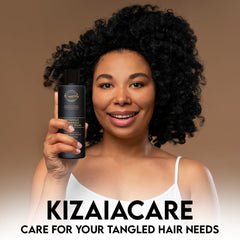 Application du démêlant KizaiaCare sur cheveux, desserrant les nœuds en douceur