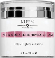 Kleem Organics crème fermante du cou et visage, bouteille 50 ml, hydratation ciblée.