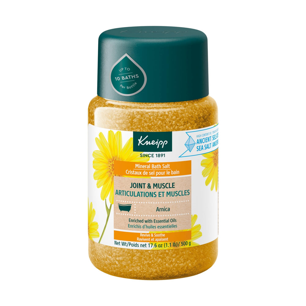 Kneipp Bain Minéral Arnica: couleur safran et détente musculaire après l'effort.