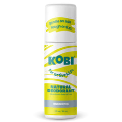 Déodorant Kobi pour enfants, roll-on transparent, application nette et discrète.