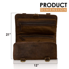 KomalC kit de toilette en cuir buffle, quatre poches intérieures pour organisation.