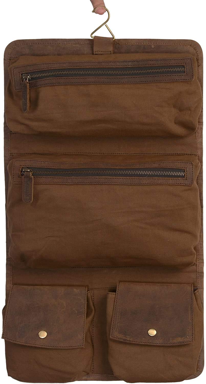 KomalC trousse suspendue en cuir buffle, élégante et durable pour vos voyages.